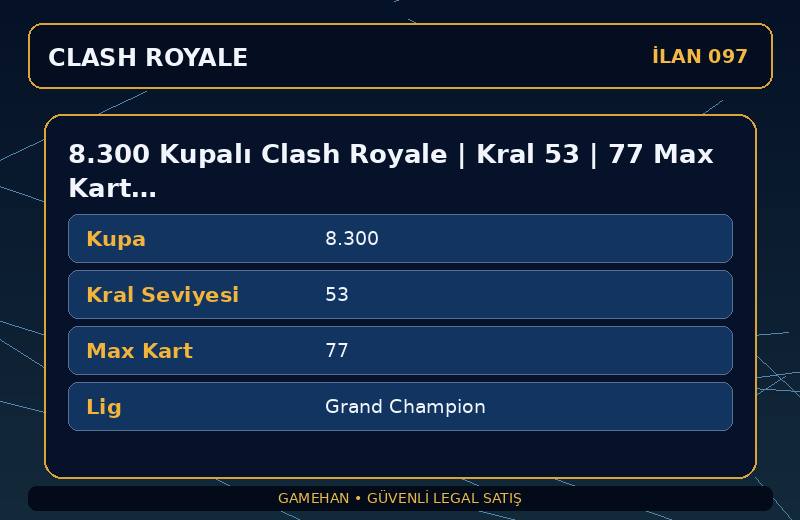 8.300 Kupalı Clash Royale | Kral 53 | 77 Max Kart | Grand Champion