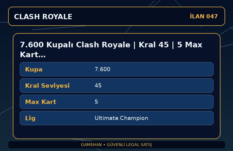7.600 Kupalı Clash Royale | Kral 45 | 5 Max Kart | Ultimate Champion
