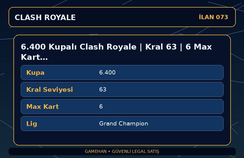 6.400 Kupalı Clash Royale | Kral 63 | 6 Max Kart | Grand Champion