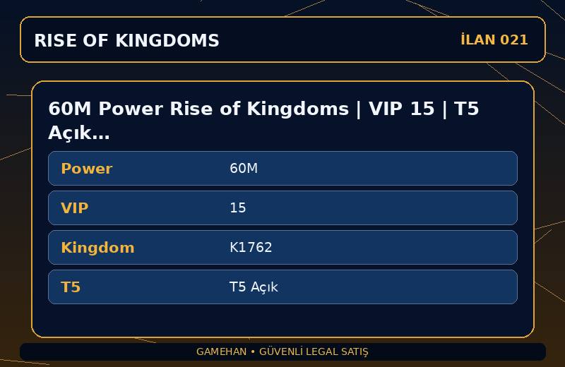 60M Power Rise of Kingdoms | VIP 15 | T5 Açık | K1762