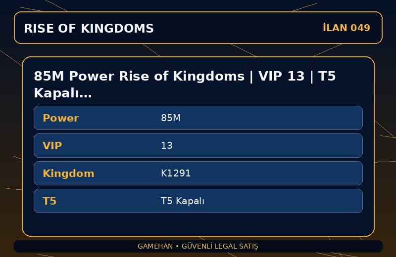 85M Power Rise of Kingdoms | VIP 13 | T5 Kapalı | K1291
