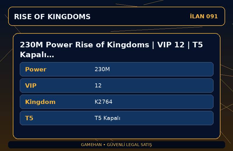 230M Power Rise of Kingdoms | VIP 12 | T5 Kapalı | K2764