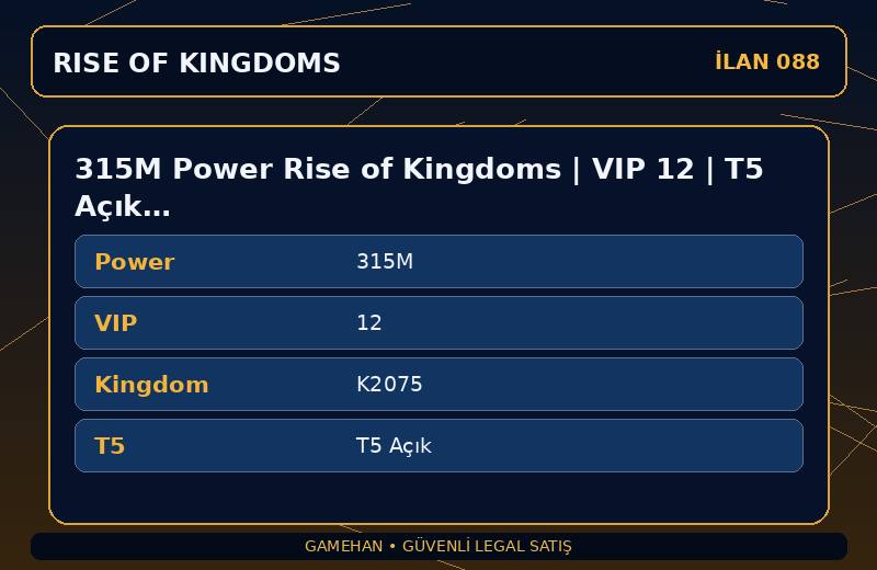 315M Power Rise of Kingdoms | VIP 12 | T5 Açık | K2075