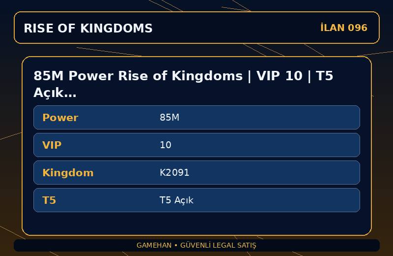 85M Power Rise of Kingdoms | VIP 10 | T5 Açık | K2091