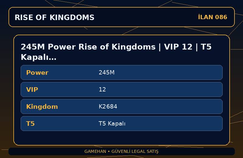 245M Power Rise of Kingdoms | VIP 12 | T5 Kapalı | K2684